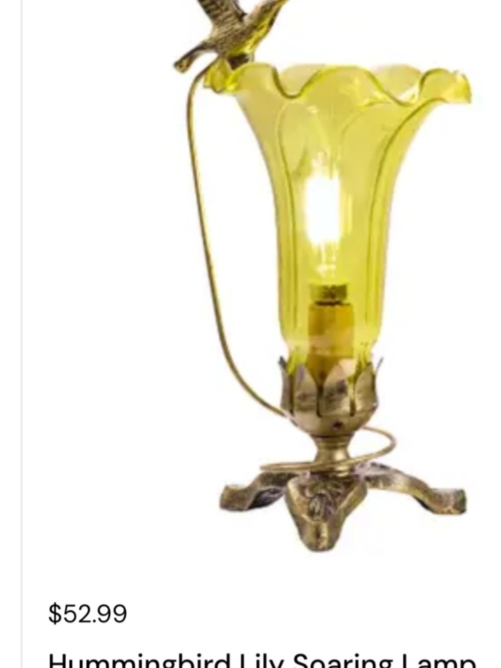 Yellow Glass Hummingbird Accent Lamp - Decorative Home Accent - Picture 2 of 2